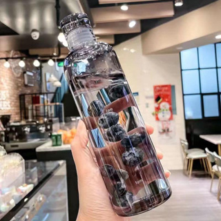 【lilicoco】時間刻度水壺 韓國ins風 玻璃水瓶 500/750ML 玻璃水壺 透明玻璃瓶 玻璃瓶水壺 玻璃隨身