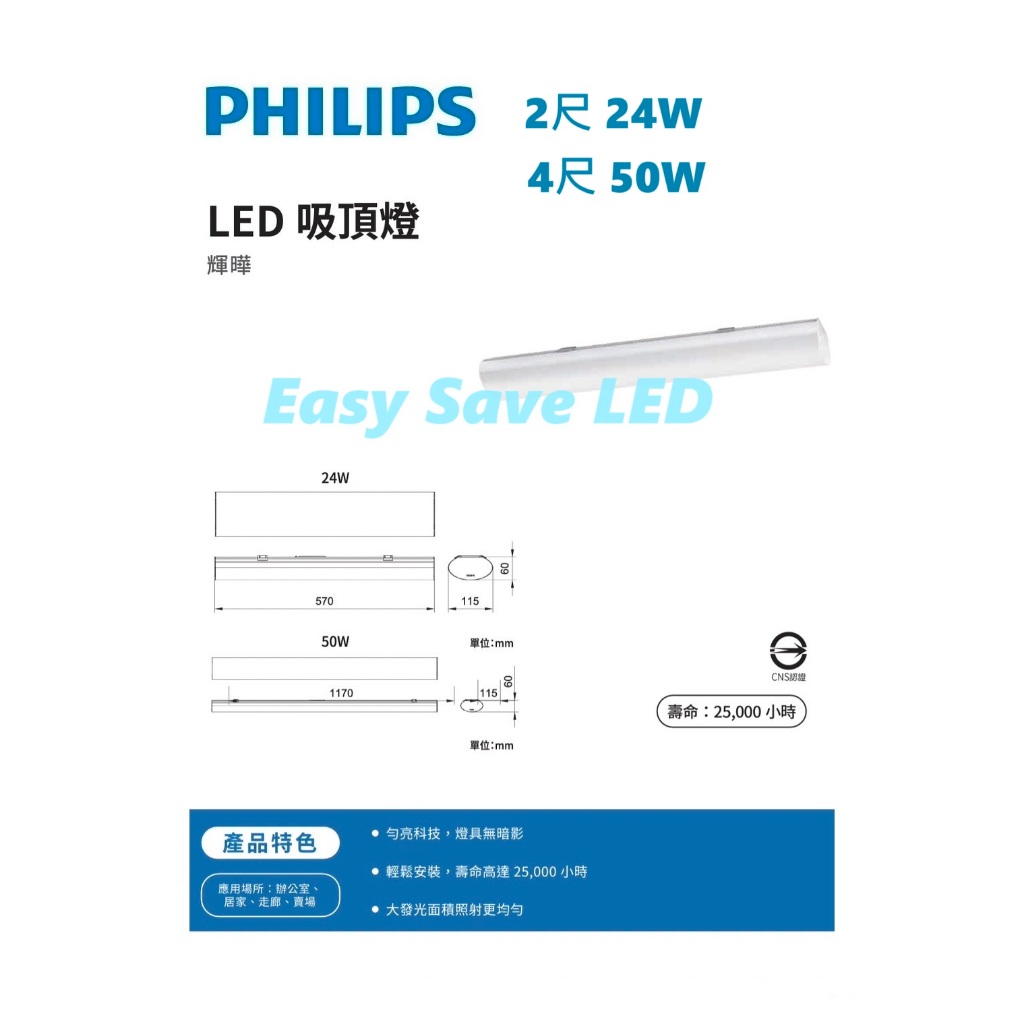 含稅 PHILIPS 飛利浦 LED 吸頂燈 輝曄 31246 2尺 24W / 31245 4尺 50W 全電壓