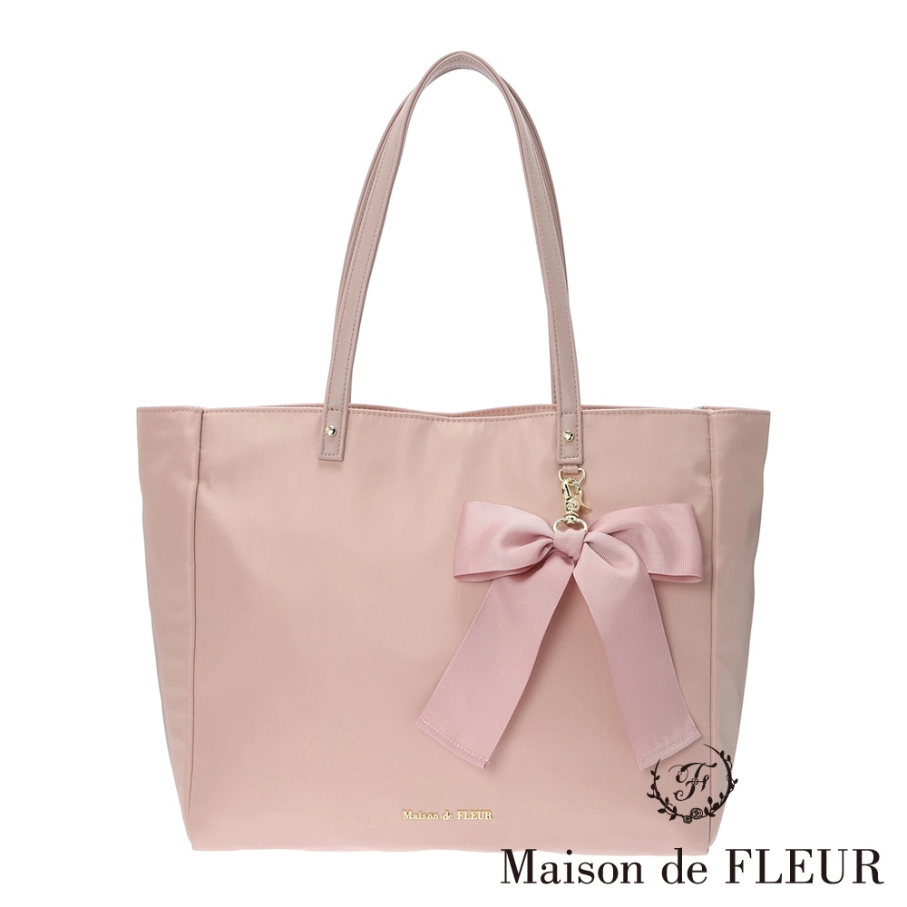 Maison de FLEUR 多功能品牌燙金緞帶托特包(8A41F0J3200)