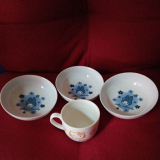 4個合售早期1998年Hello Kitty 馬克杯 茶杯 美樂蒂 2002年 點心 盤碟子 小餐盤 醬油碟 絕版珍藏