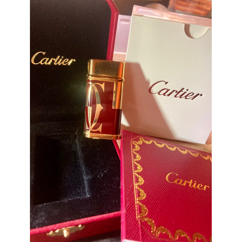 Cartier打火機！卡地亞打火機！波爾多紅酒紅香檳金色！附原裝盒！證書！非Zippo Dunhill Dupont