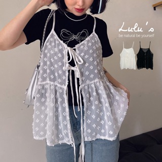 LULUS/立體小花綁結透紗外罩背心２色【A01240071】透膚襯裙 蝴蝶結 蕾絲外搭 240404