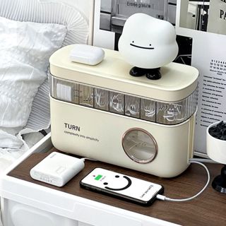 充電線收納 忌廉風數據線收納盒 三合一案頭排插板電源充電線整理 繞線器大容量 充電線收納盒 加大加厚 延長線收納盒