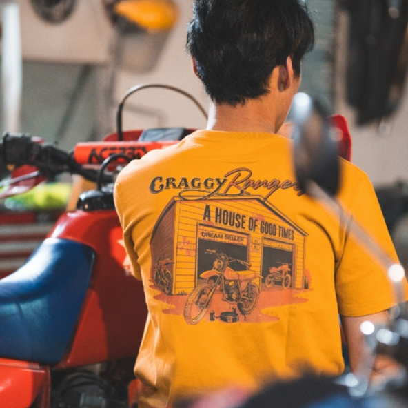 Craggy® - HOG車庫短T Tshirt 短袖 圓領 純棉 手繪 復古美式 手繪 本田 檔車 越野車