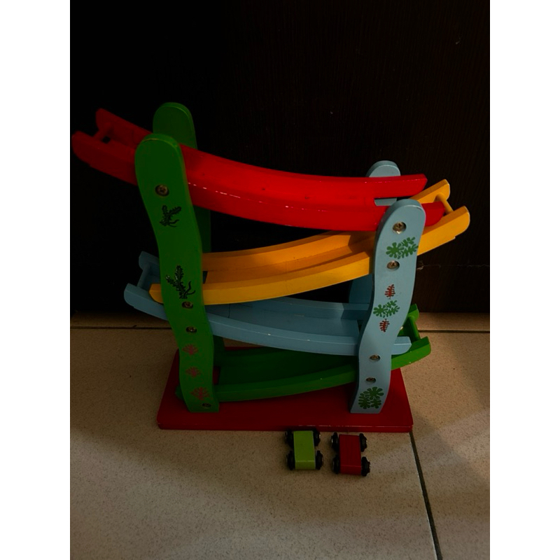 二手兒童玩具 幼福 木製翻滾小車車/彩虹滑道 競速軌道車，台北可面交