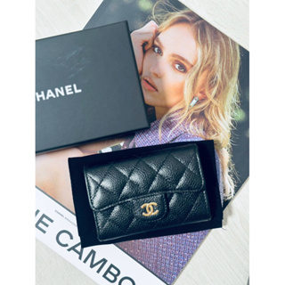 [二手｜荔枝皮黑金］Chanel Classic flap card holder 經典零錢包