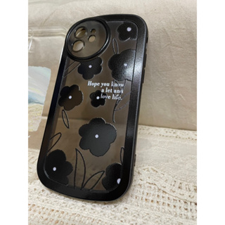 iPhone 12手機殼-亮面黑花+霧面邊框+煙燻半透明質感
