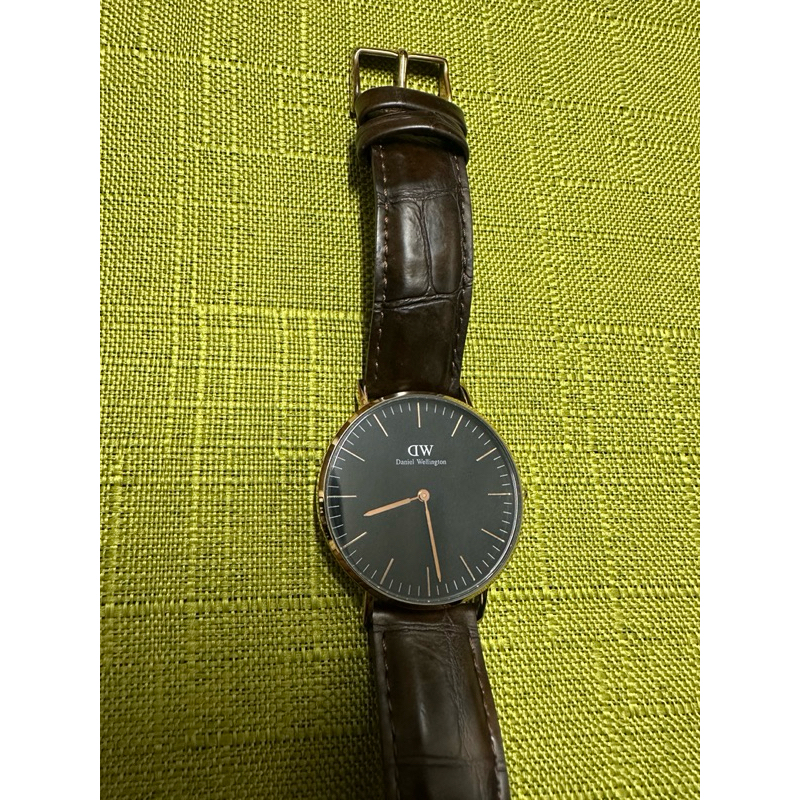 「正品」DW手錶 Classic 36mm 黑底金邊 深棕色真皮革錶帶+全新帆布錶帶（二手+全新 僅帶過3～4次