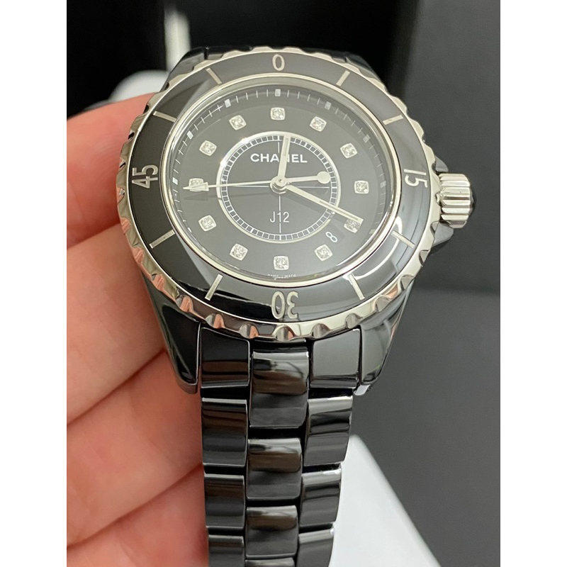 合法登記 保證真品 新款錶扣❤️附真品證明、保固 9成新 12鑽 33mm Chanel 香奈兒 J12 陶瓷錶 黑色