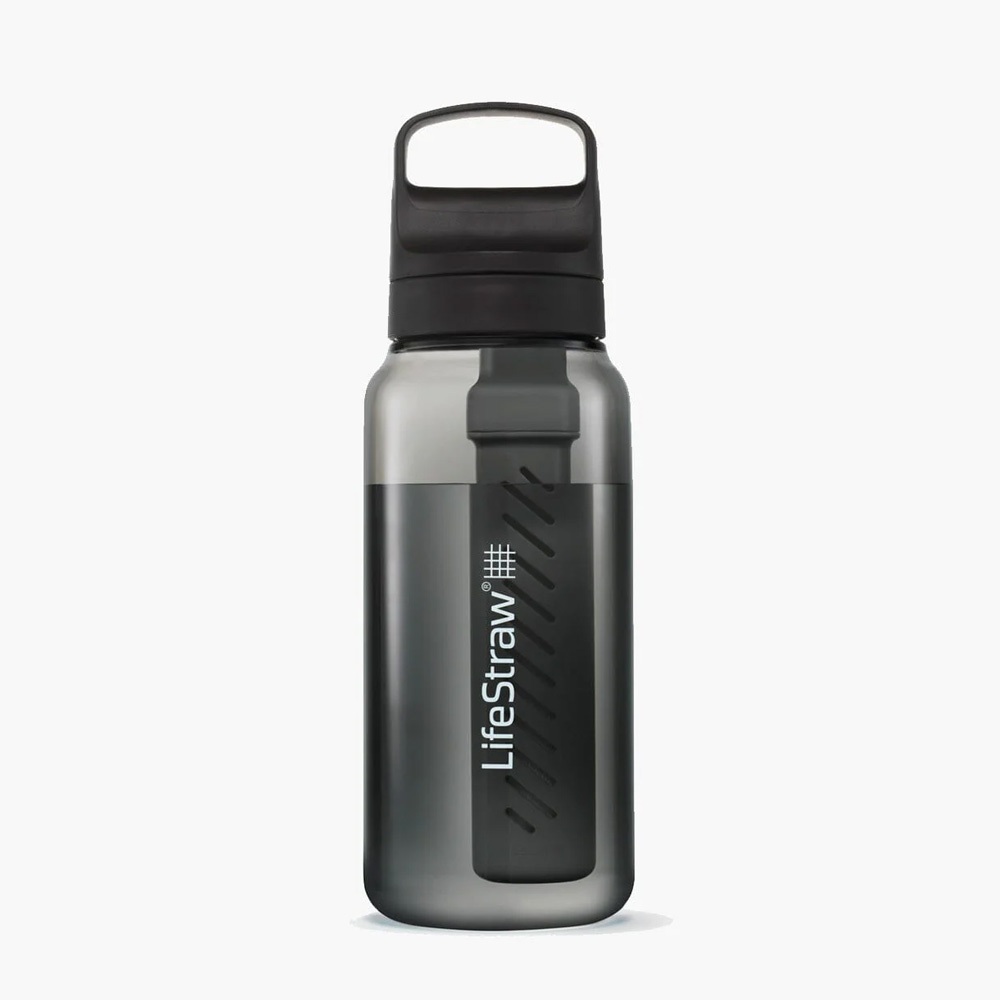 LifeStraw Go 提蓋二段式過濾生命淨水瓶 1L｜黑色 (濾水瓶 登山 健行 露營 旅遊 急難 避難 野外求生)
