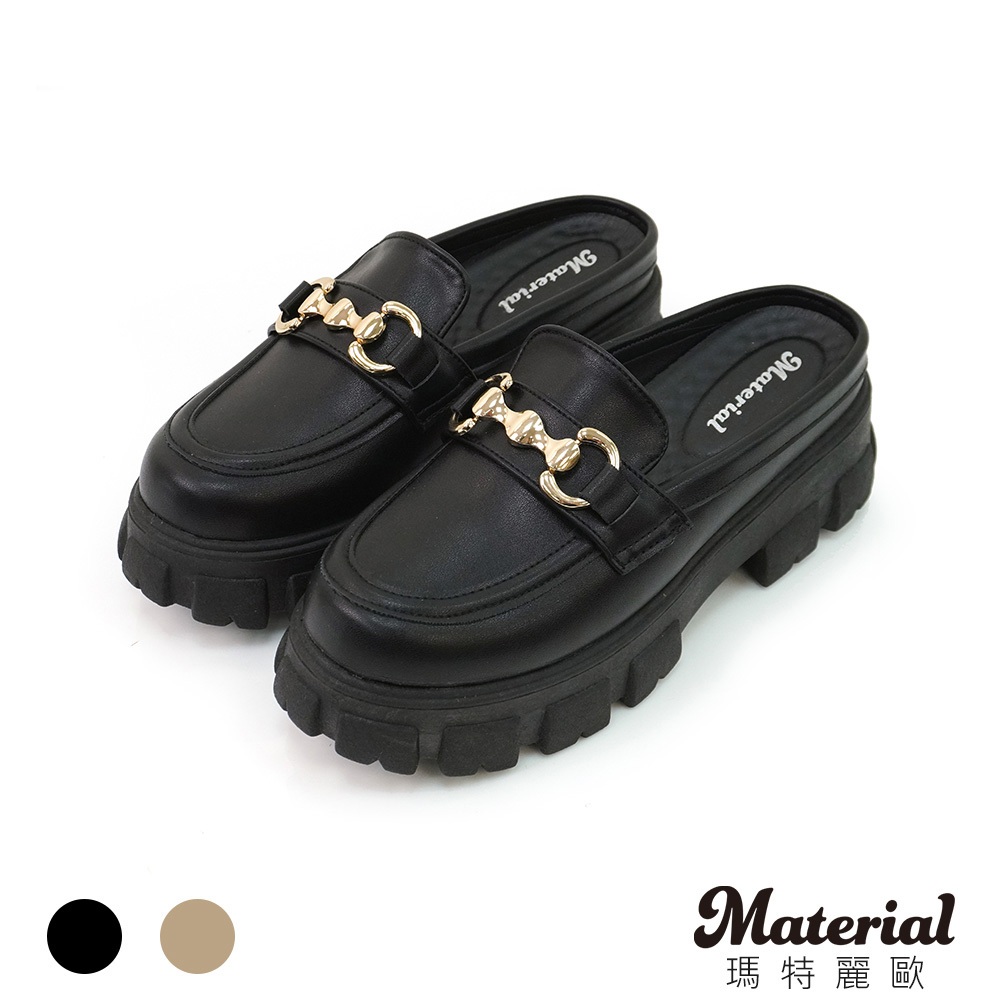 Material瑪特麗歐【全尺碼23-27】女鞋 樂福鞋 MIT簡約銜釦厚底穆勒鞋 T52957