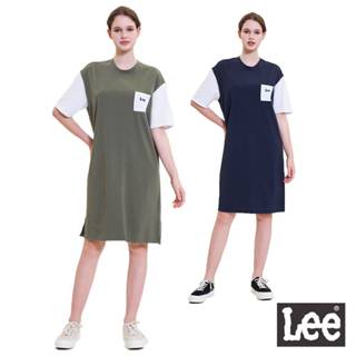 Lee 小口袋LOGO寬版短袖洋裝 oversize 女 Modern LL220456 丈青ANJ 軍綠ANL