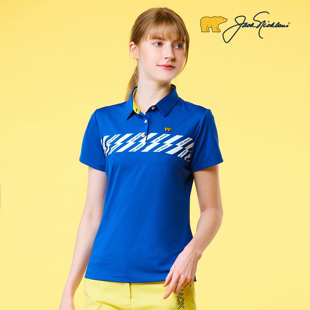 金熊GOLF女款數位印花吸濕排汗POLO衫/高爾夫球衫(藍)
