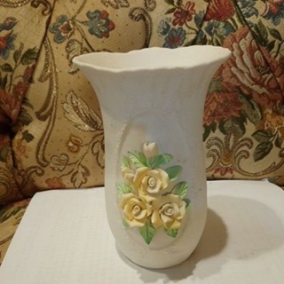 玫瑰花浮雕白瓷造型精油薰香燈 只有外殼 瓷器 2手