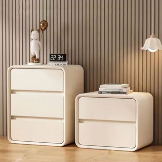 奶油輕奢落地床頭櫃 臥室家用現代簡約 實木小型爆款皮質收納床邊櫃