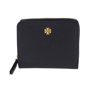 TORY BURCH Emerson 金屬TB LOGO拉鍊扣式皮夾短夾零錢包 黑色 147606-001