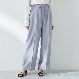 earth music&ecology 仿亞麻荷葉摺邊綁結剪裁寬褲(1N42L0F0200)