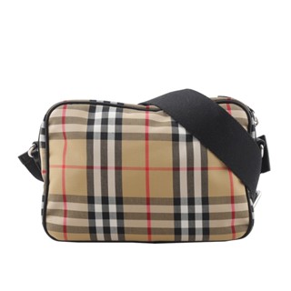 BURBERRY Paddy 格紋尼龍帆布拉鍊斜揹包(復古黃) 80814601