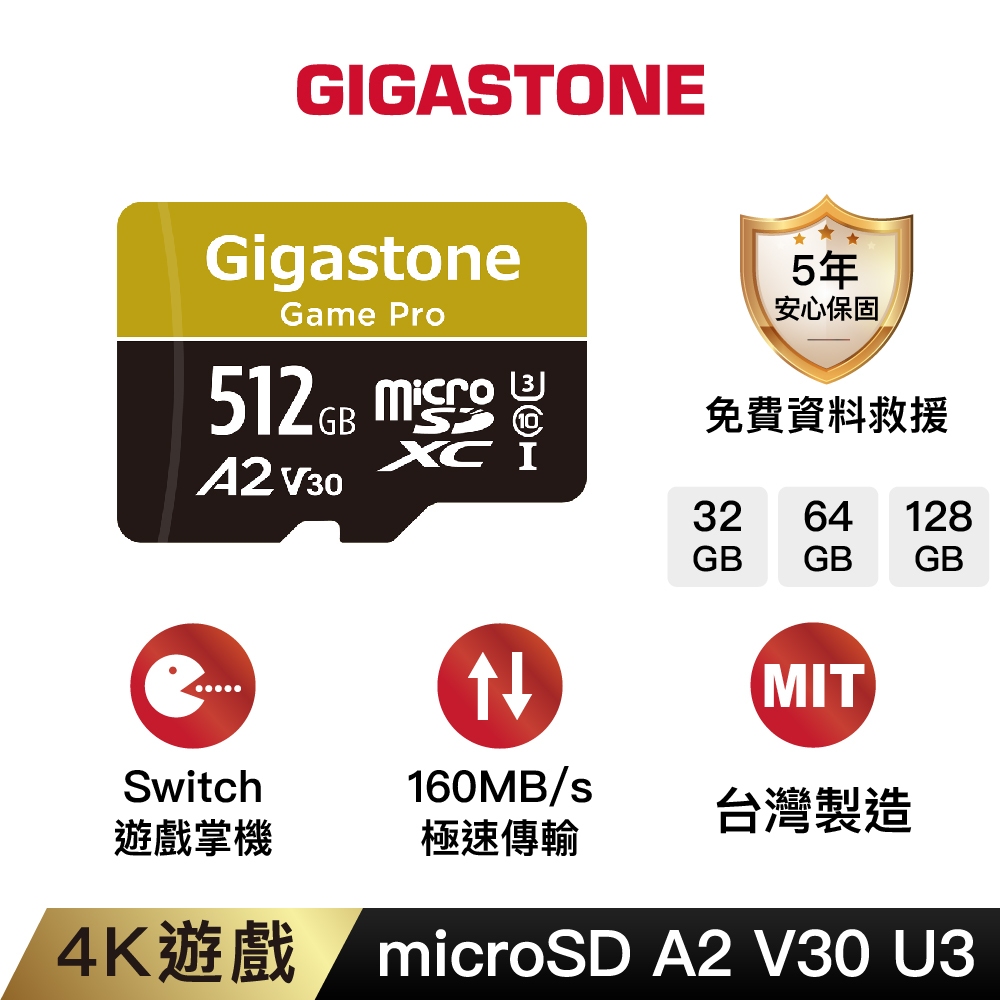 【GIGASTONE】4K遊戲記憶卡512G/256G/128G A2 V30｜台灣製造/Switch/microSD