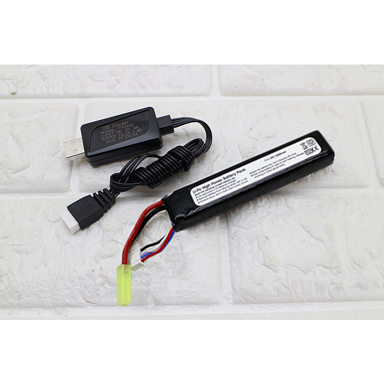 2館 11.1V USB 充電器 + 11.1V 鋰電池 口香糖 鋰鐵 充電 電池 EBB AEG AR 步槍 M4