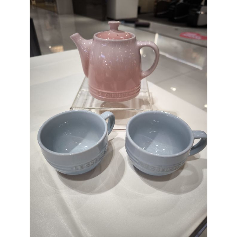 Le creuset 輕虹霓彩茶具組（貝殼粉/海岸藍）一壺二杯