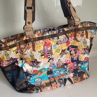 Tokidoki聯名款 Lesportsac 可愛海盜滿版設計師款帆布貝殼側背包 手提包 (附公仔 日本購回 限量款)