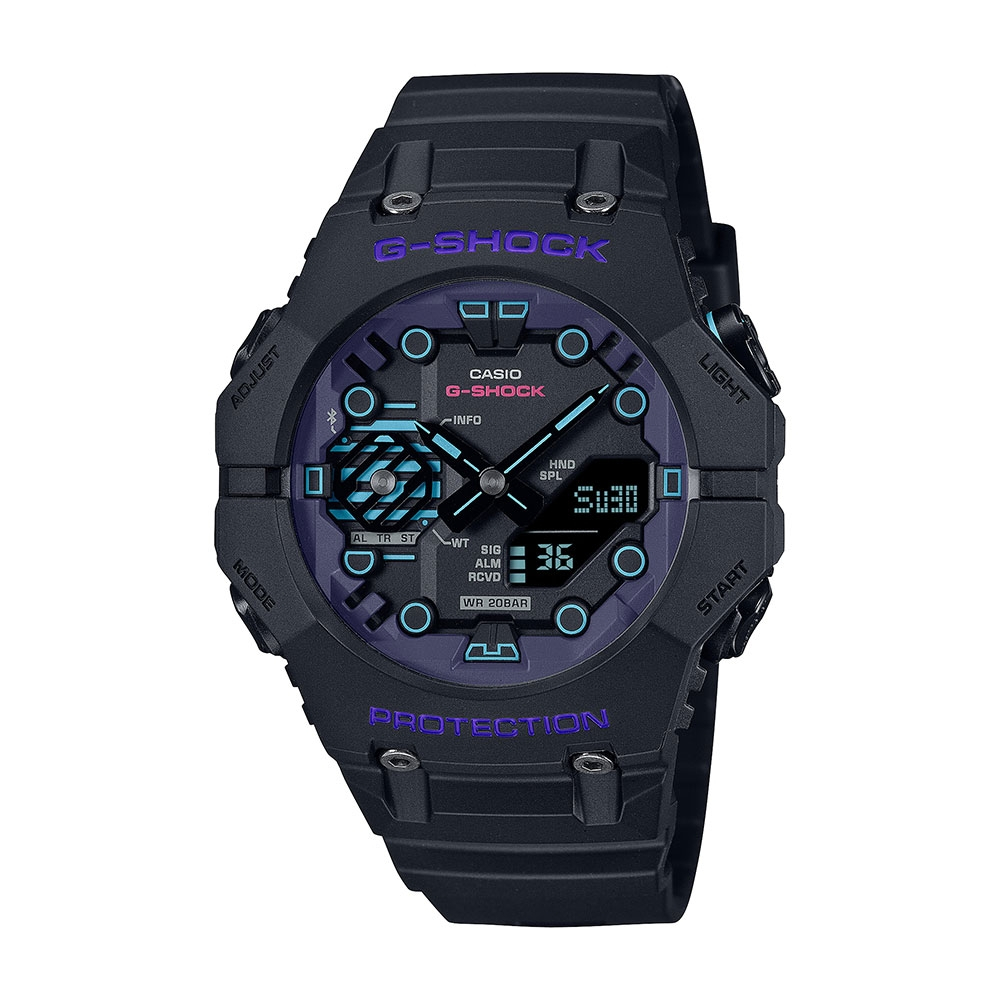 CASIO卡西歐 G-SHOCK 藍牙 科幻時尚  碳纖維防護雙顯電子錶-神秘黑 (GA-B001CBR-1A)