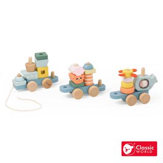《德國Classic world》手拉車玩具－海洋手拉積木火車【幼兒積木玩具/拖拉玩具_適合1歲以上】客來喜經典木玩具