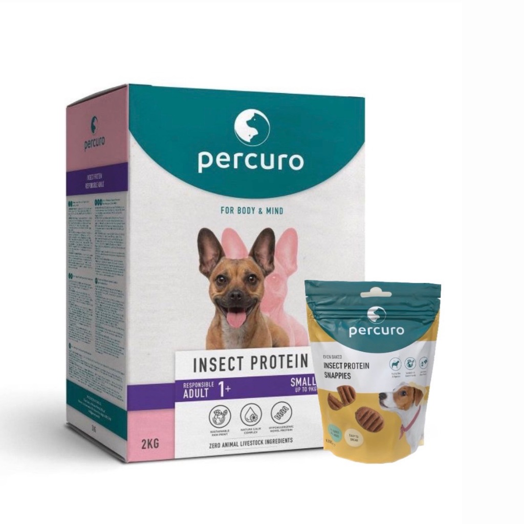【percuro沛庫羅】組合價 / 烘培餅乾+小型成犬(2KG) 低敏昆蟲蛋白飼料－小顆粒