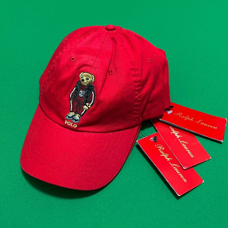 《變色龍》全新Ralph Lauren 紅色POLO熊斜紋布棒球帽