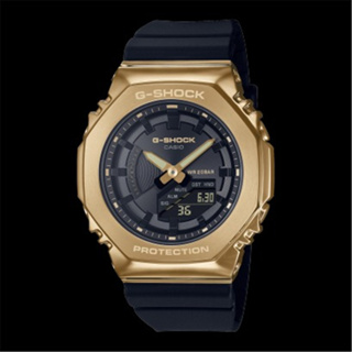 CASIO 卡西歐 G-SHOCK 奢華質感 金屬時尚八角框雙顯運動腕錶-黑金款(GM-S2100GB-1A)[秀時堂]