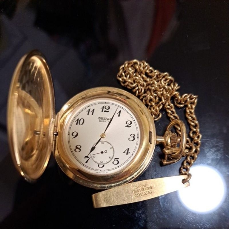 可議價！1993年11月製造日本 精工懷錶 SEIKO懷錶 日本內閣總理大臣紀念錶。錶面玻璃無刮痕 金色懷錶 全新電池
