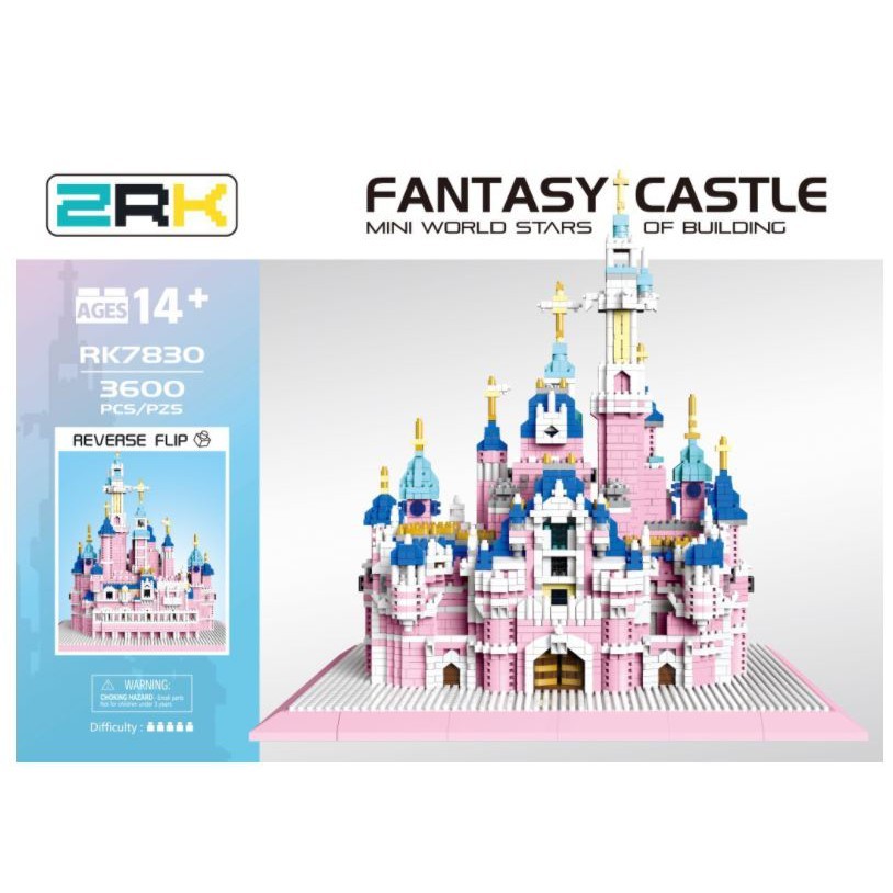 【積木坊】ZRK大款7830粉紅城堡(3600片) 建築系列 城 出貨快速 透明展示盒 玩具教具拼插組裝微積木小積木收藏