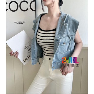 #L1022 多巴胺糖果色牛仔外穿背心 韓版俐落熱銷款牛仔背心外套 寬鬆落肩歐美帥氣牛仔背心