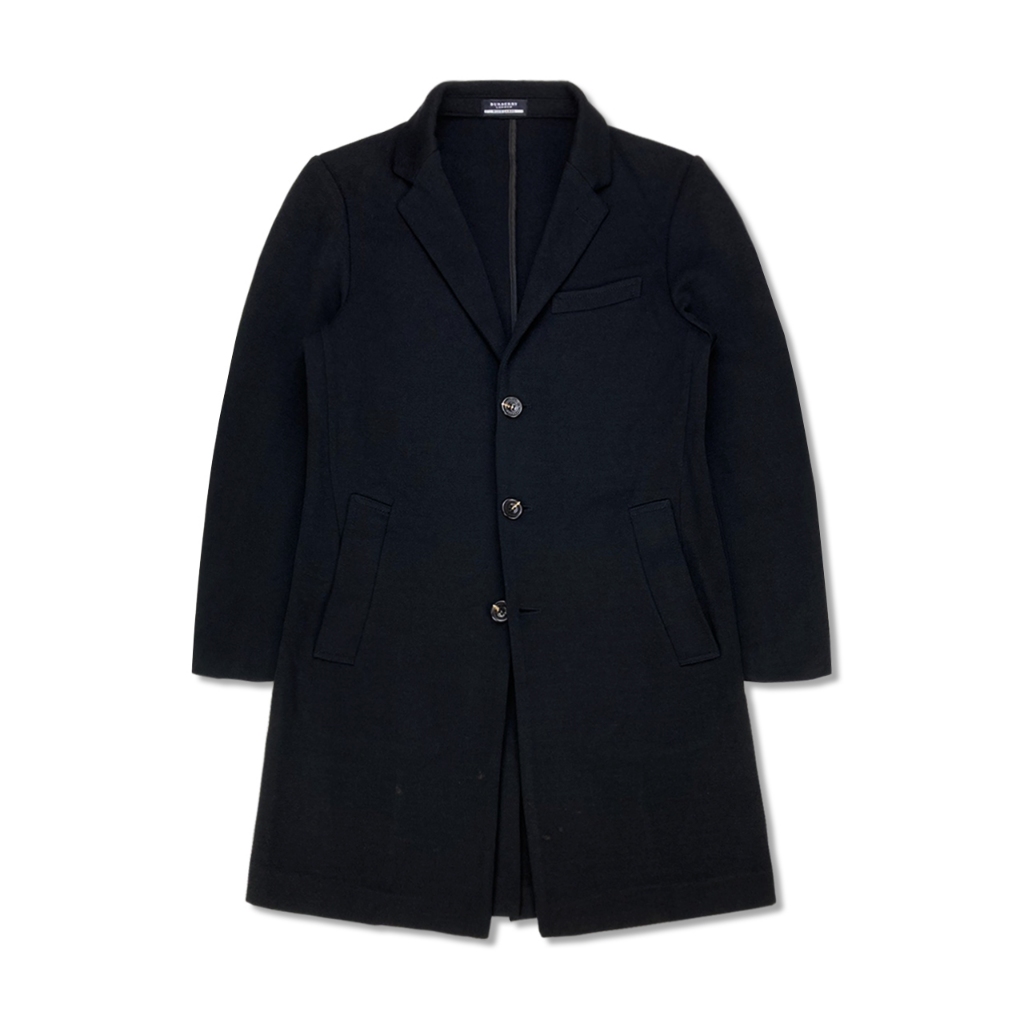 [微瑕品] Burberry 芭寶莉 BLUE LABEL藍標 黑色素面紳士單排釦中長版大衣 日本製 約M號