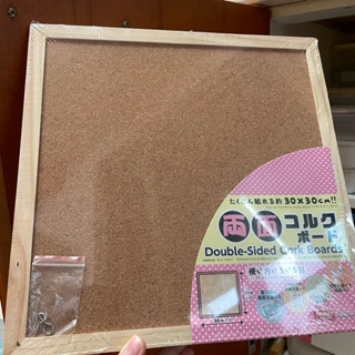 雙面佈告欄 30x30cm 木質 公佈欄 軟木 木框 方形 佈置 夢想板