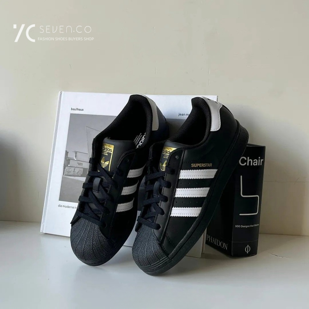 7C-Adidas Superstar 黑底白線 金標 貝殼頭 黑白 白黑 通勤鞋  EG495