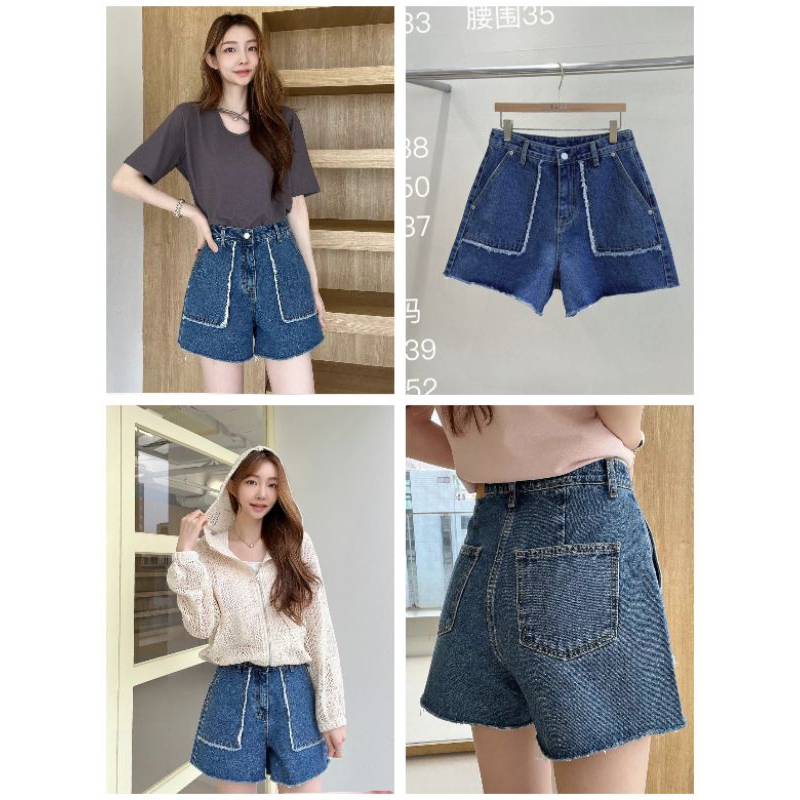 韓國正韓新款FAVE仙女家顯瘦造型口袋牛仔短褲/S~XL