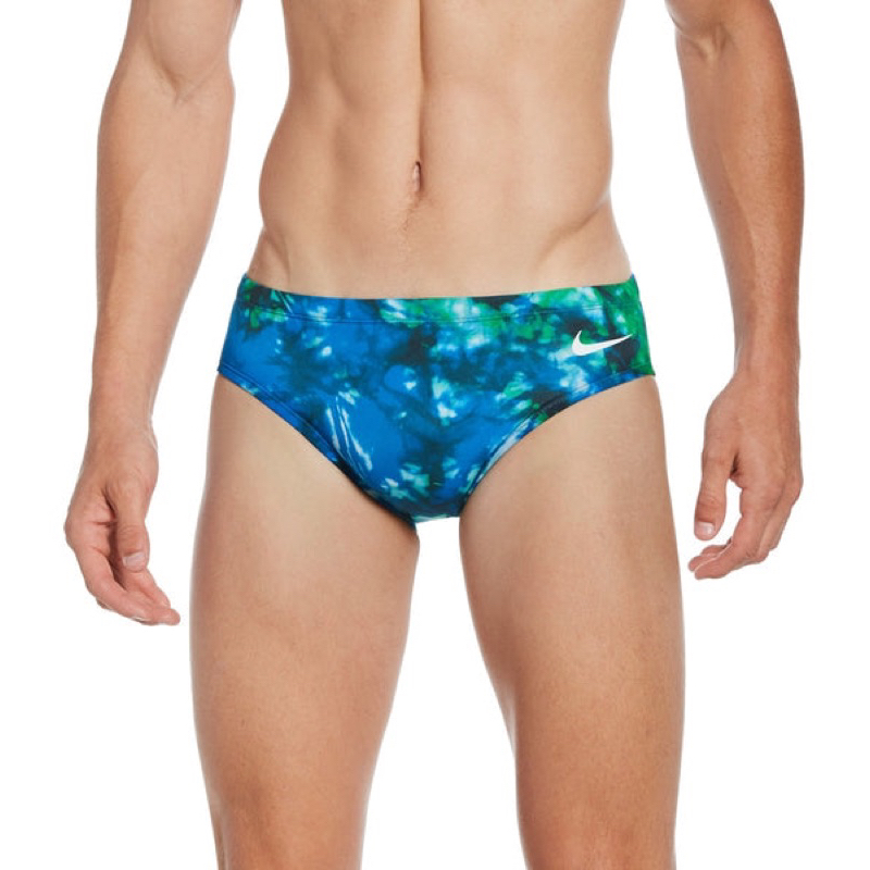 零碼正品， NIKE 男泳褲，藍綠印花，M（Size:30)