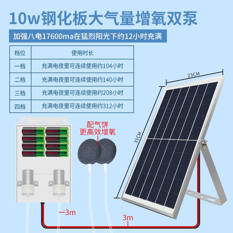 第二代五檔間歇省電款 太陽能氧氣泵 買一送3 太陽能打氣機 戶外防水超靜音鋰電池充電 增氧泵