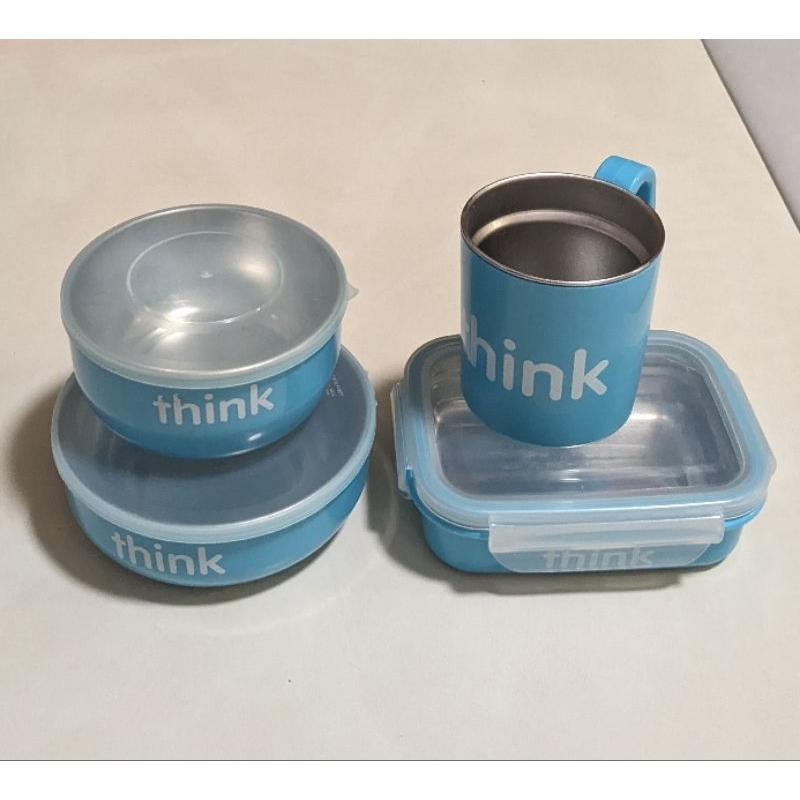 Thinkbaby 不鏽鋼 餐具 藍 便當盒 餐盒 湯碗 淺碗 飯碗 保鮮盒 Think baby 寶貝 兒童 馬卡龍藍