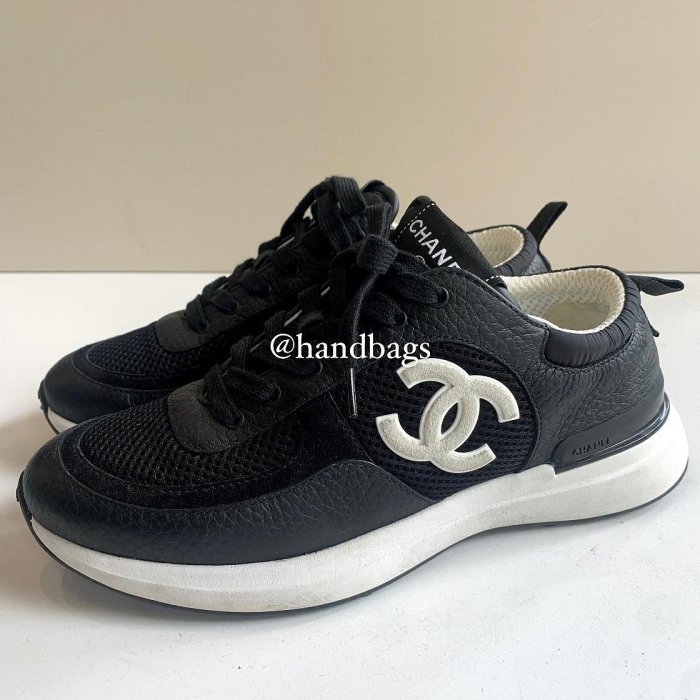 HAN's ⧓ 90%新 CHANEL 黑色 牛皮 白CC 增高 休閒鞋 運動鞋 EU38.5