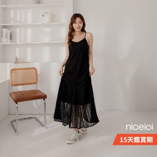 niceioi【特惠】浪漫細肩V領蕾絲洋裝 女裝
