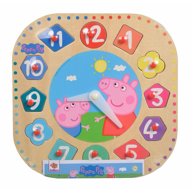 佩佩豬 木製學習鐘 時鐘 認知 形狀配對 手抓板 粉紅豬小妹 PEPPA PIG