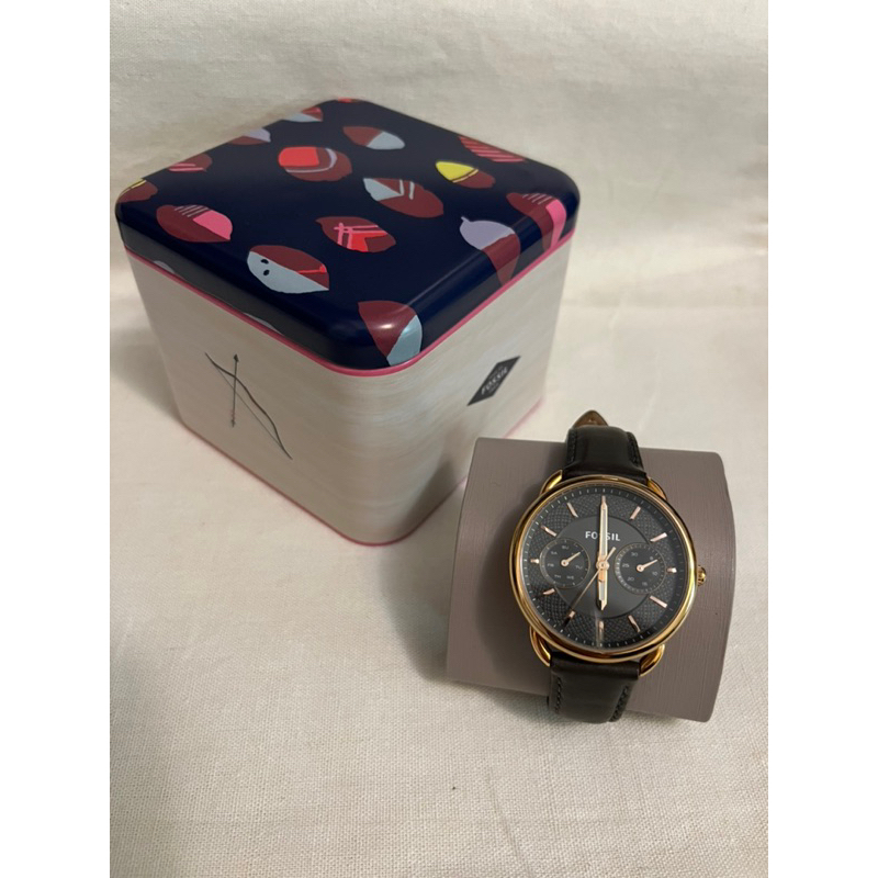 FOSSIL 手錶 玫瑰金 深咖啡 有日期 星期 34mm 原裝鐵盒 ES3913寶島鐘錶購入 8成新