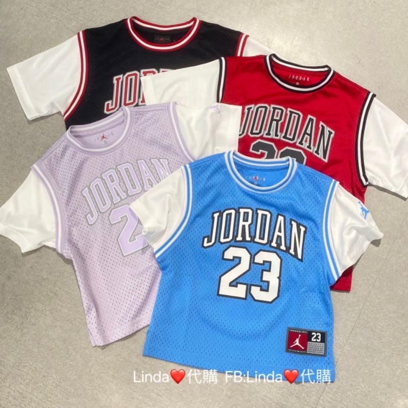 Linda❤️代購 Nike JORDAN 23 喬登 童裝 基本款 假兩件 球衣 透氣 網眼 黑 紅 紫 藍