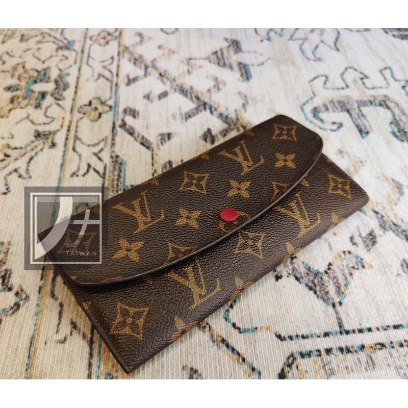 二手正品 LV M60697 Louis Vuitton Emilie系列經典老花 紅豆豆 女用長夾 皮夾