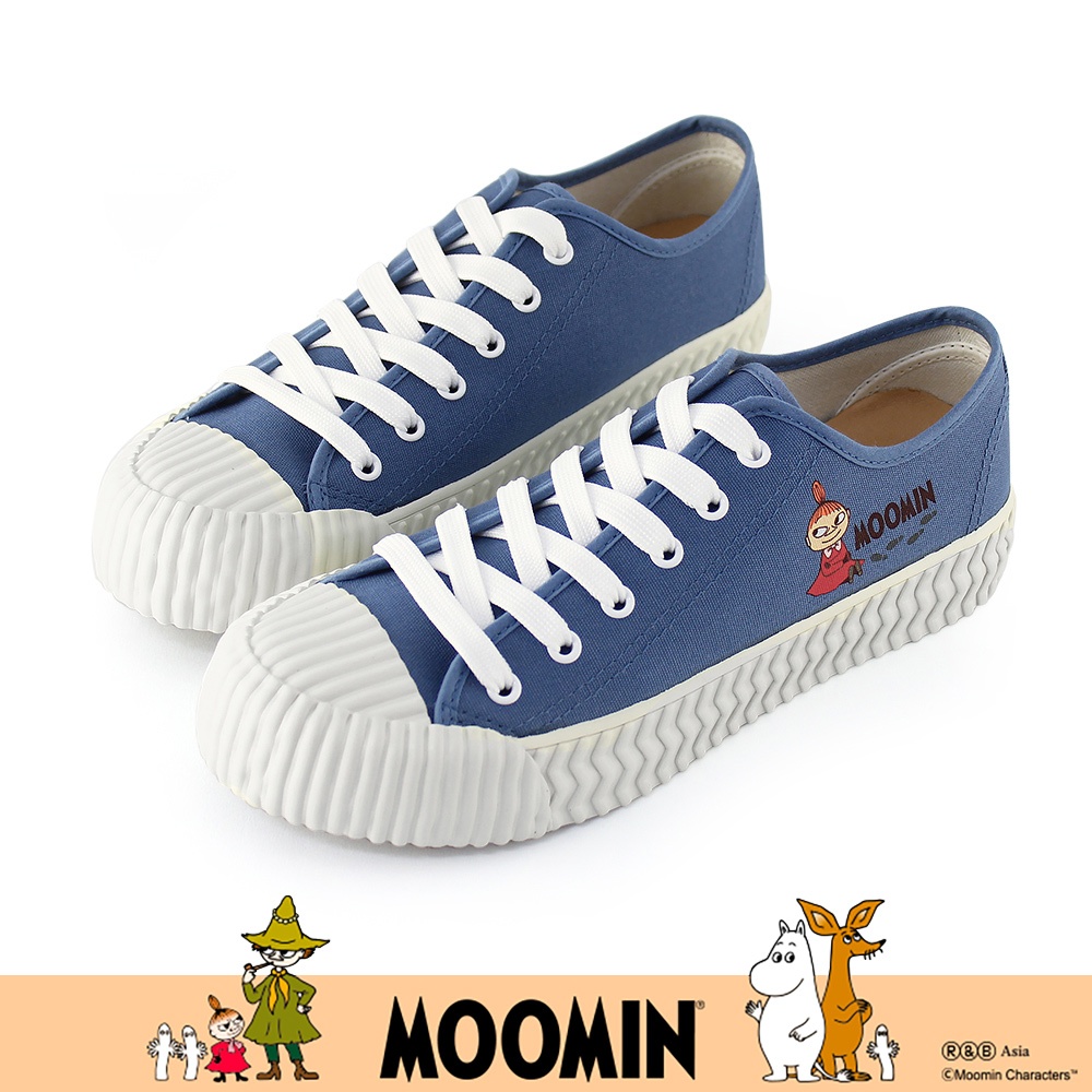 Paidal x Moomin姆明谷 小美小鞋印帆布鞋綁帶餅乾鞋-藍