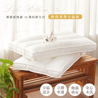 沐眠家居 時尚美學【3D立體可水洗羽絲絨枕】分割槽紓壓 蓬鬆回彈 手感超Q軟 枕頭 休閒枕 飯店枕