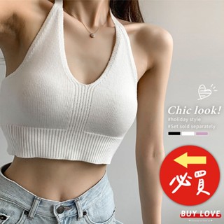 【買到戀愛】爆乳性感美背繞頸短版背心 無袖上衣 綁帶背心 綁帶 短版上衣 短版背心【M0362】